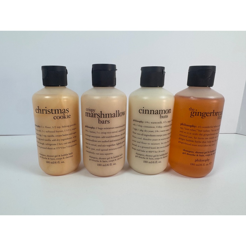 Philosophy Holiday Shower Gel Set 4pc Christmas Cookie Marshmallow Cinnamon 6oz